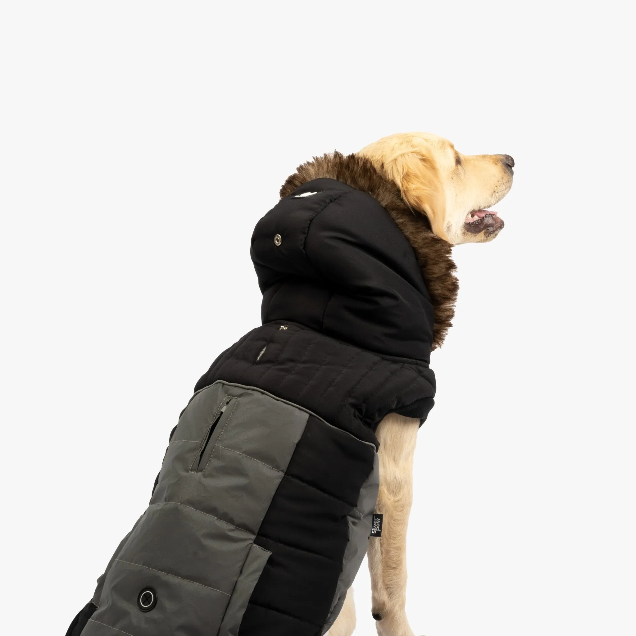 🐶 Bailey Dog Jacket – Black | Quilted Winter Coat with Sherpa Lining & Poop Bag Dispenser
