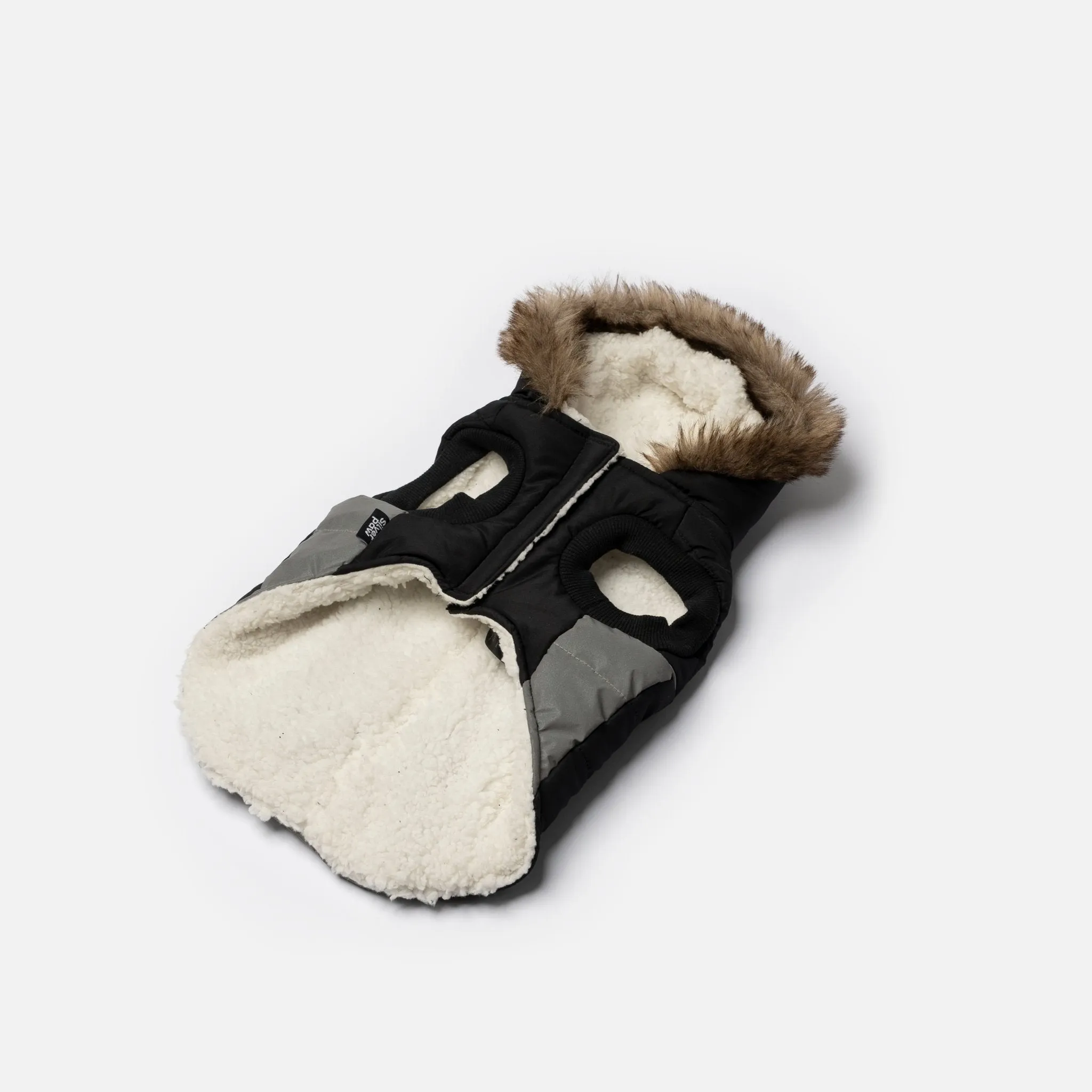 🐶 Bailey Dog Jacket – Black | Quilted Winter Coat with Sherpa Lining & Poop Bag Dispenser