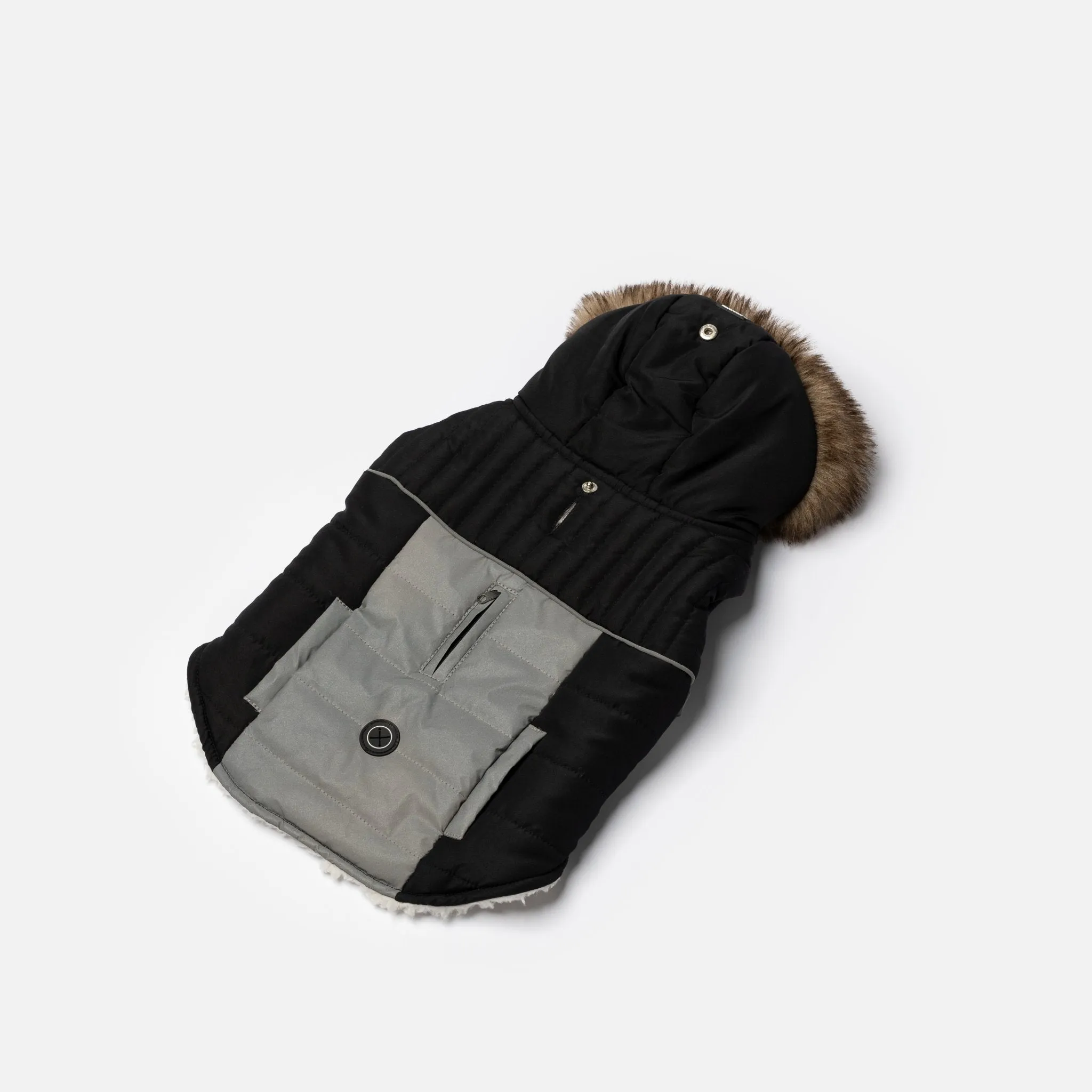🐶 Bailey Dog Jacket – Black | Quilted Winter Coat with Sherpa Lining & Poop Bag Dispenser