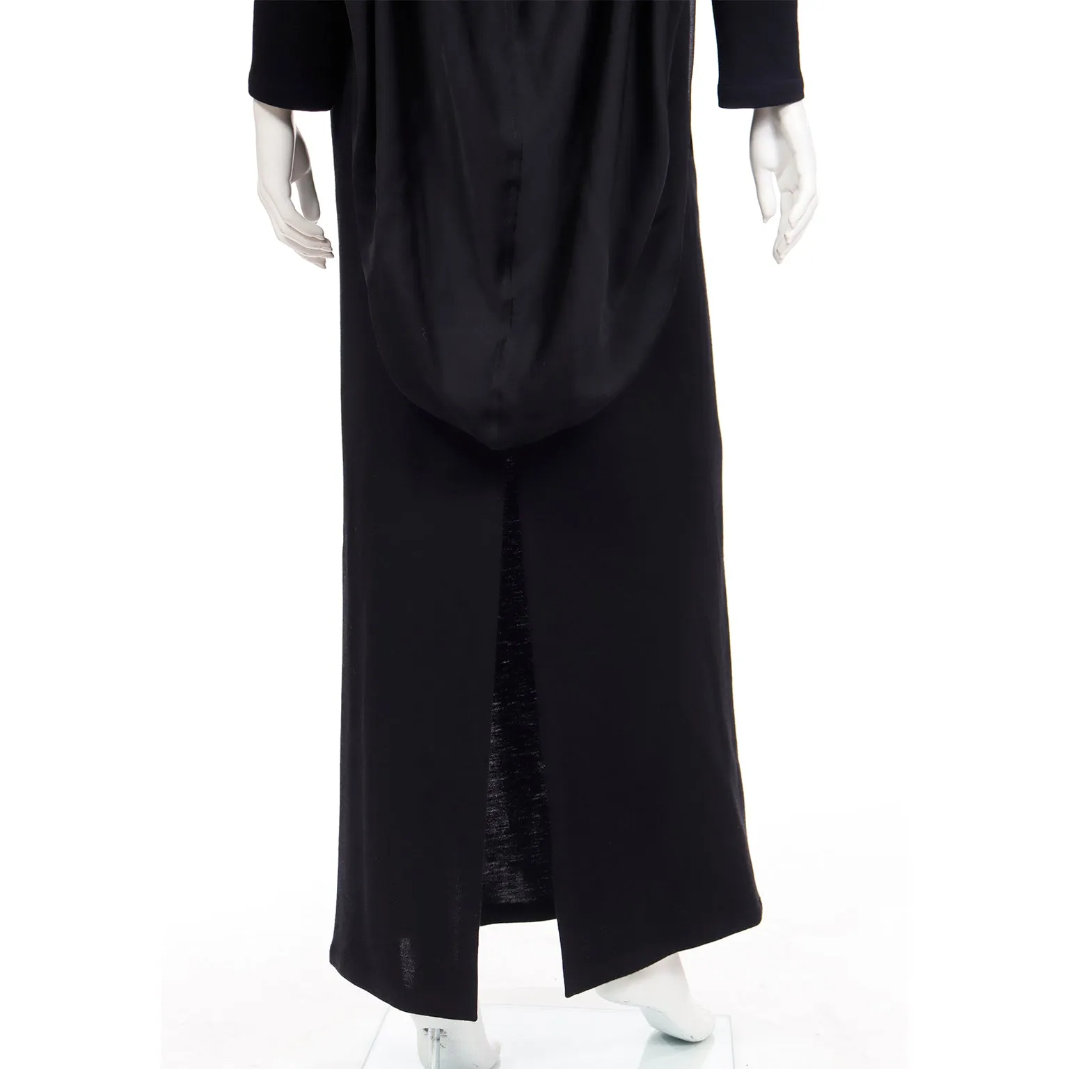 1990 Deadstock Yves Saint Laurent Long Black Evening Dress Gown W Lace & Hood