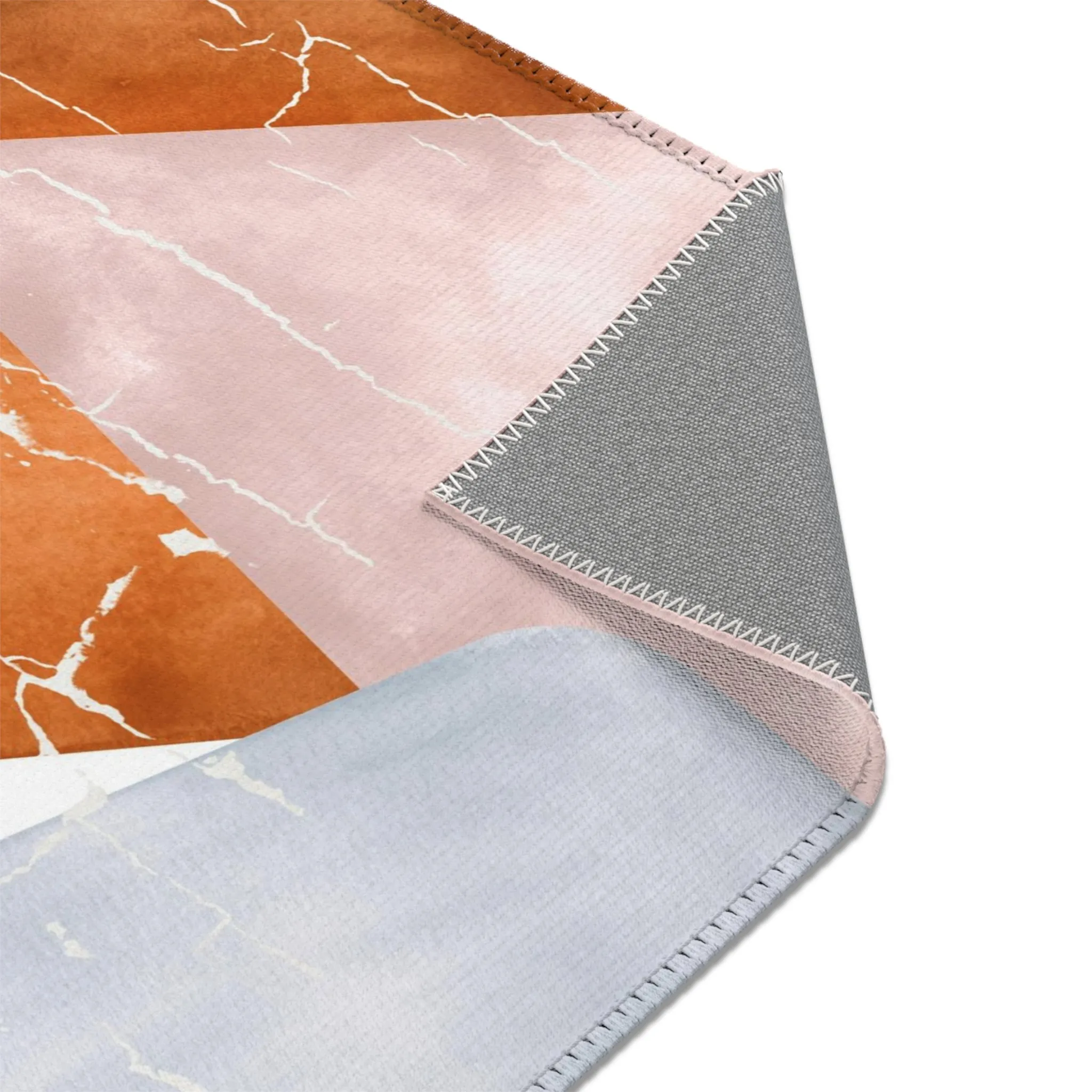 Abstract Boho Area Rug | Pastel Blue Pink, Burnt Orange White