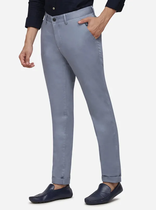 Ashley Blue Solid Uno Fit Casual Trouser | JadeBlue