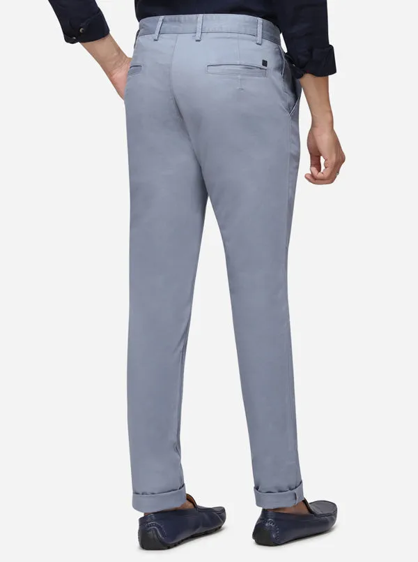 Ashley Blue Solid Uno Fit Casual Trouser | JadeBlue