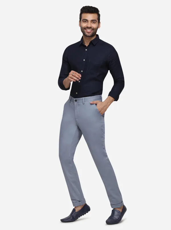 Ashley Blue Solid Uno Fit Casual Trouser | JadeBlue