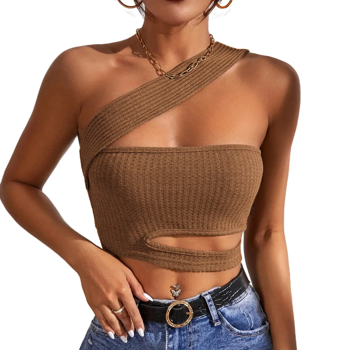 European And American Sexy Hollow Out Knitted Vest Ultra Short