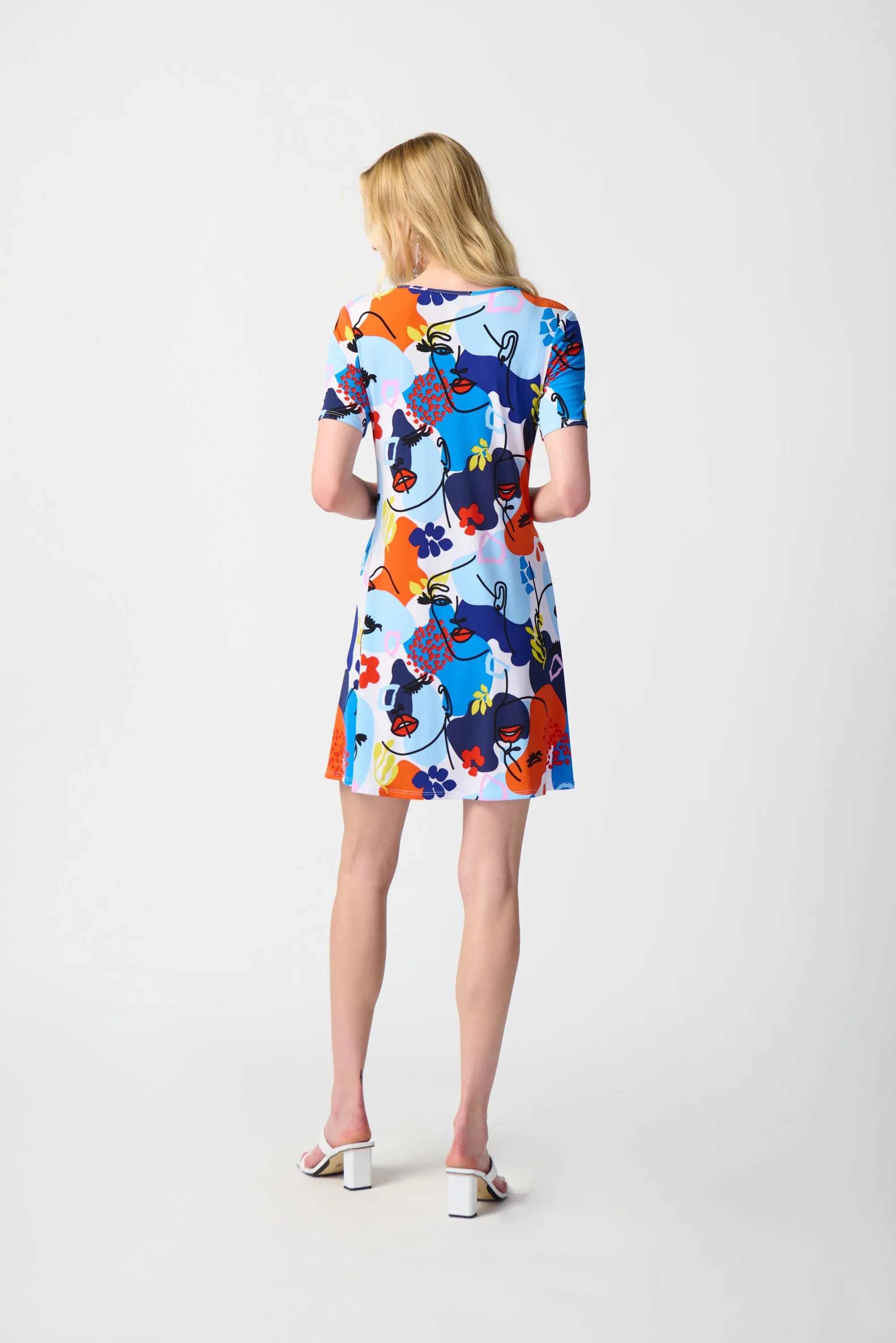 Face Print Silky Knit A-Line Dress