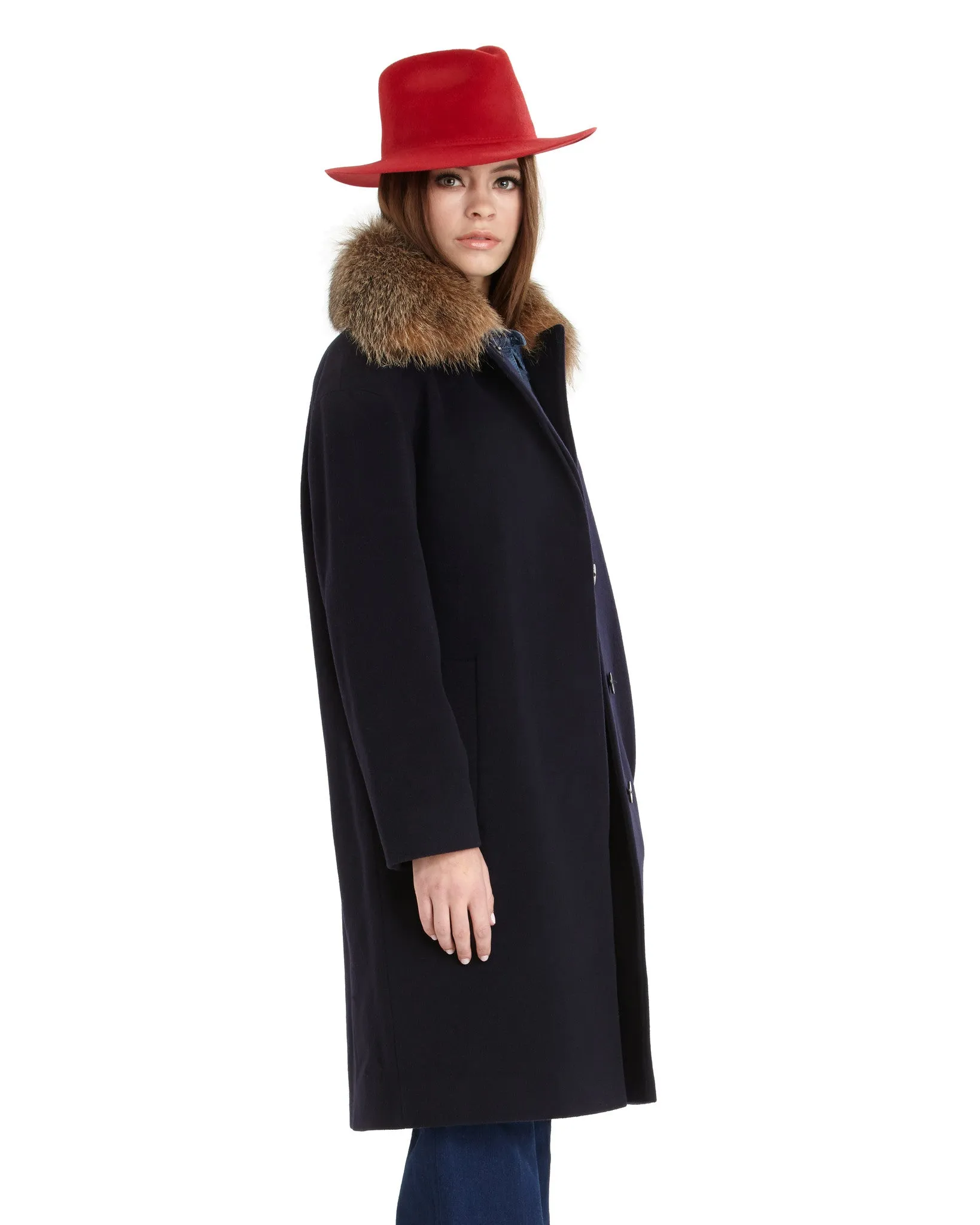 Fleurette Loro Piana Wool Coat with Genuine Fox Fur - FINAL SALE