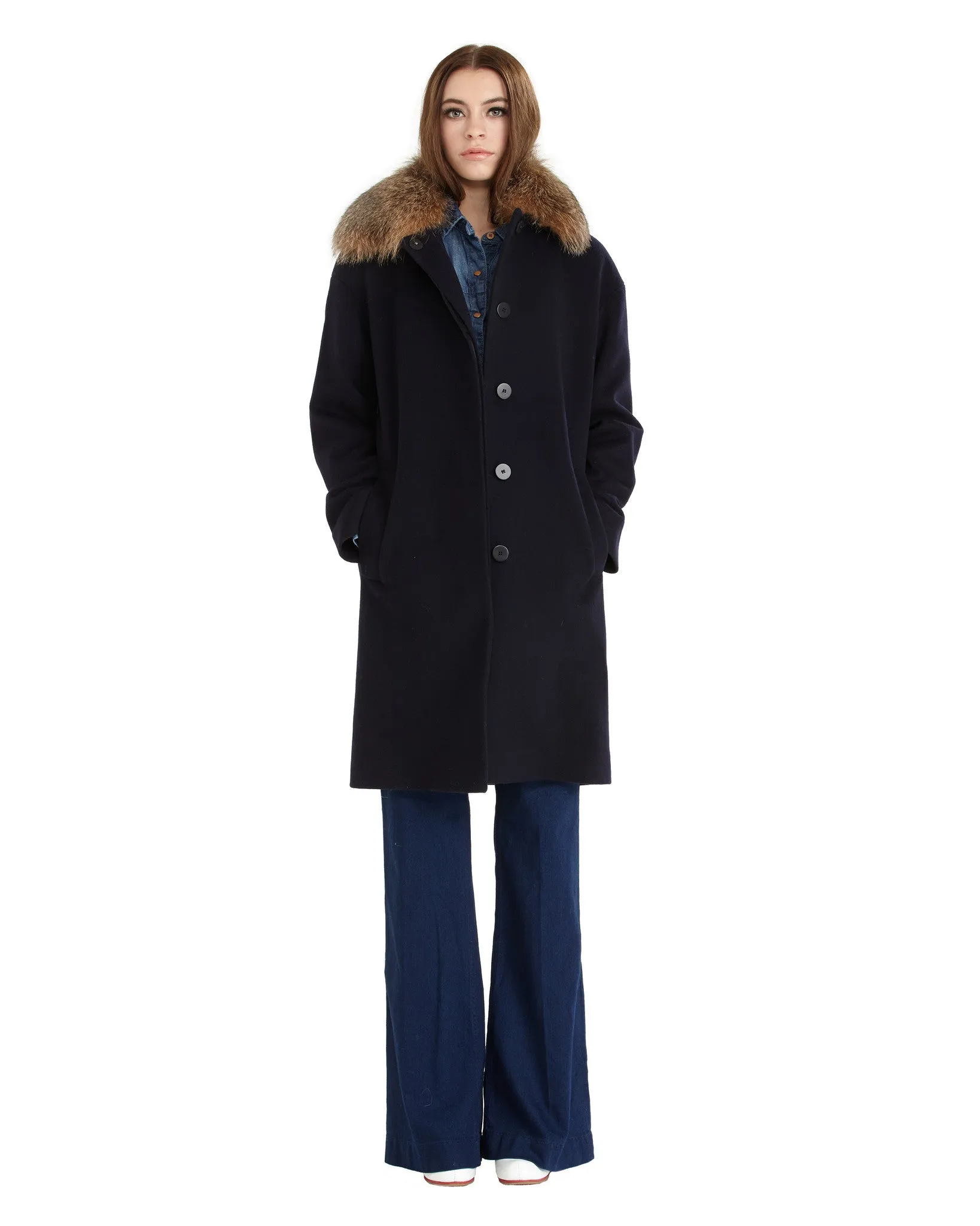 Fleurette Loro Piana Wool Coat with Genuine Fox Fur - FINAL SALE