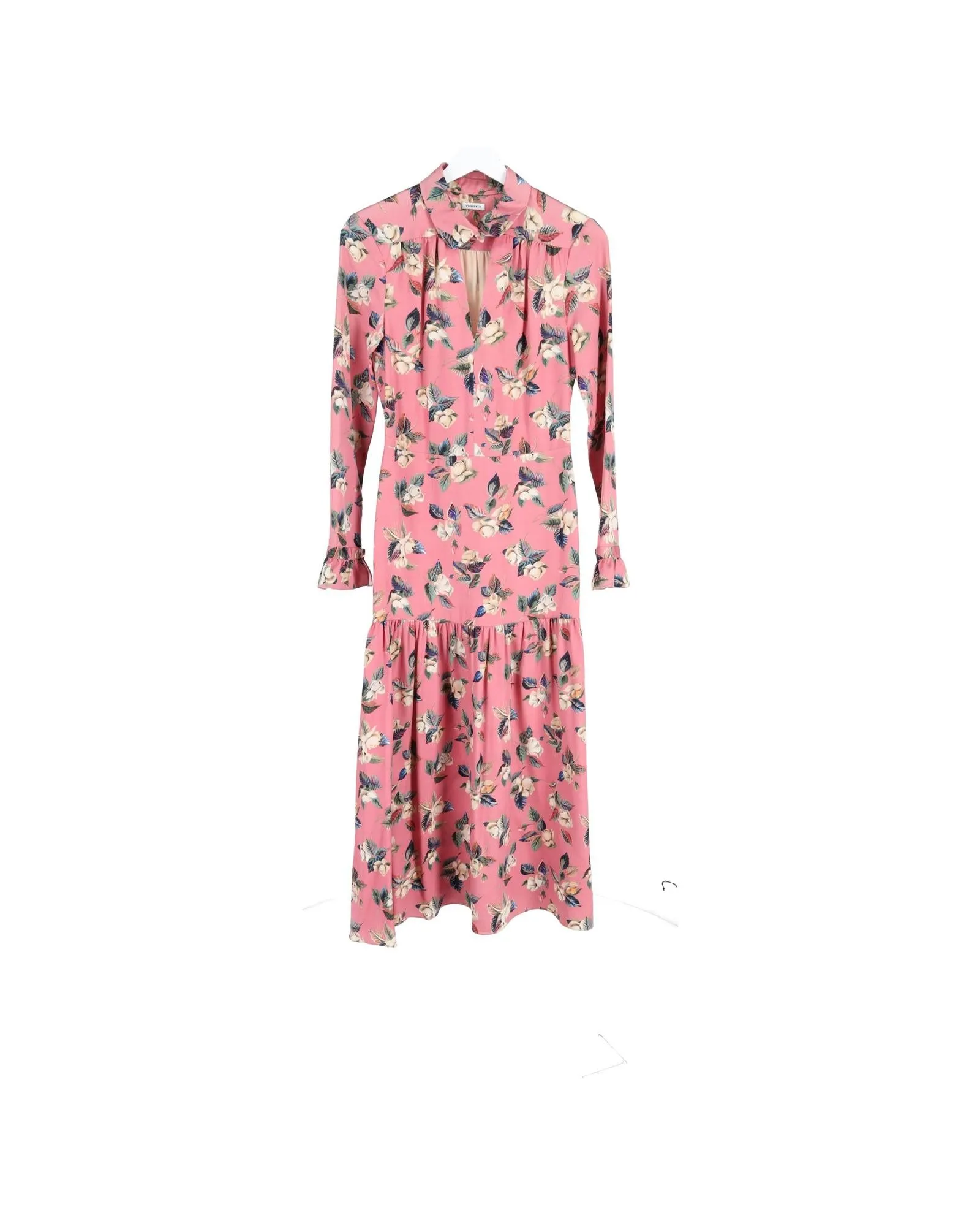 Floral Midi Dress in Pink Wool