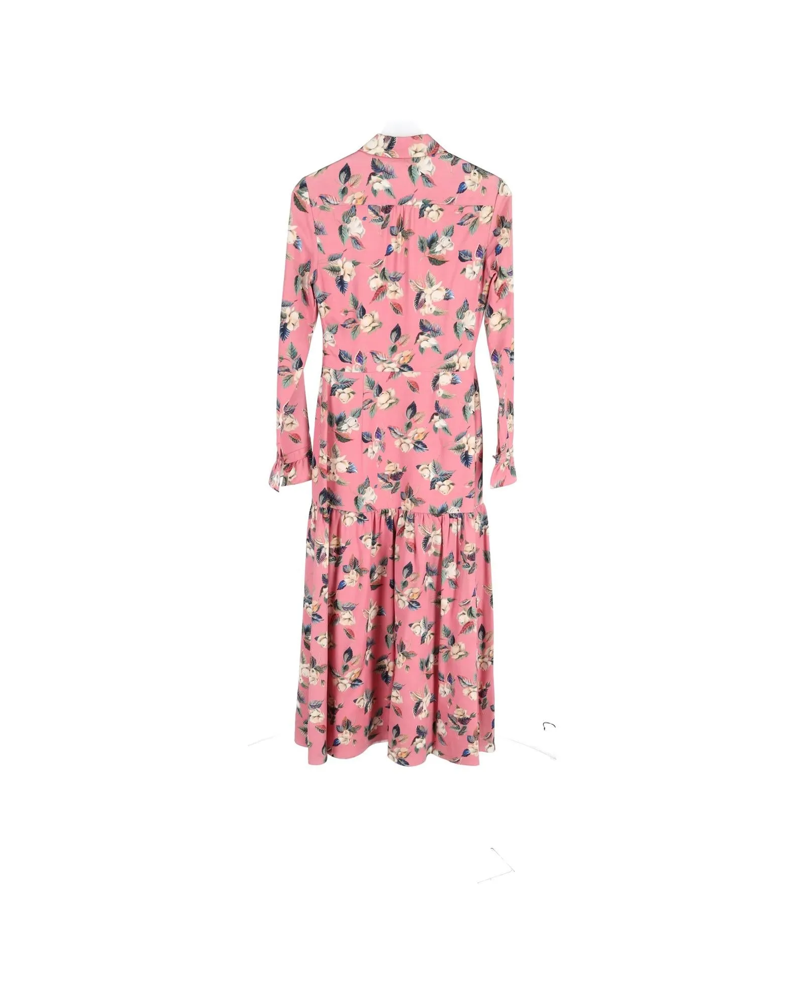 Floral Midi Dress in Pink Wool