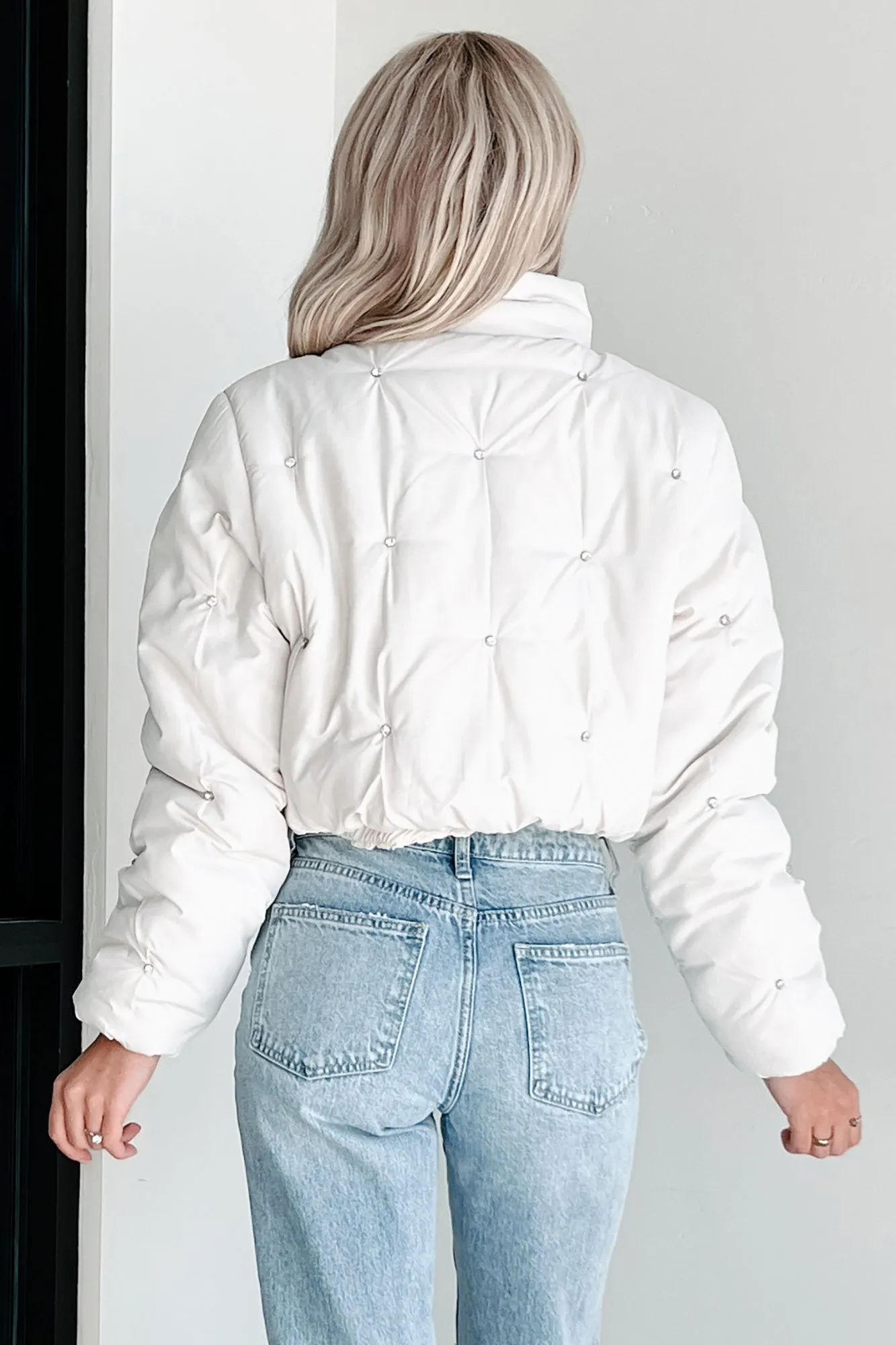 Frosted Femininity Rhinestone Puffer Jacket (Ivory)