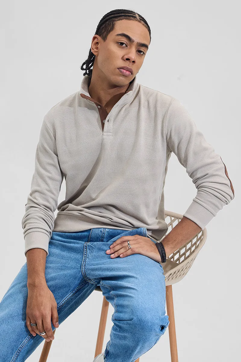Grey Elbow Patch Textured T-Shirt