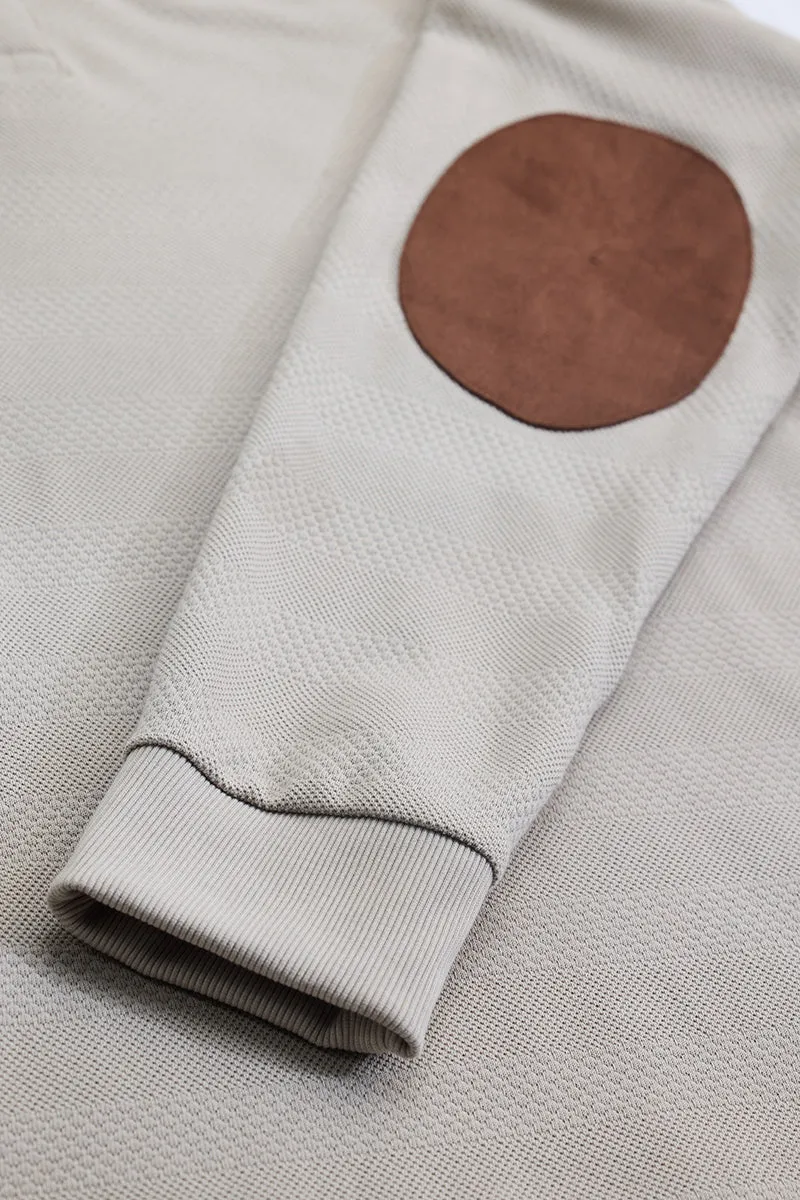 Grey Elbow Patch Textured T-Shirt