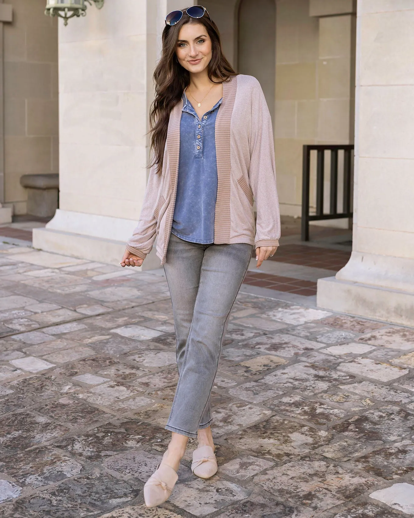 Henley Mineral Washed Tee in Washed Navy - FINAL SALE