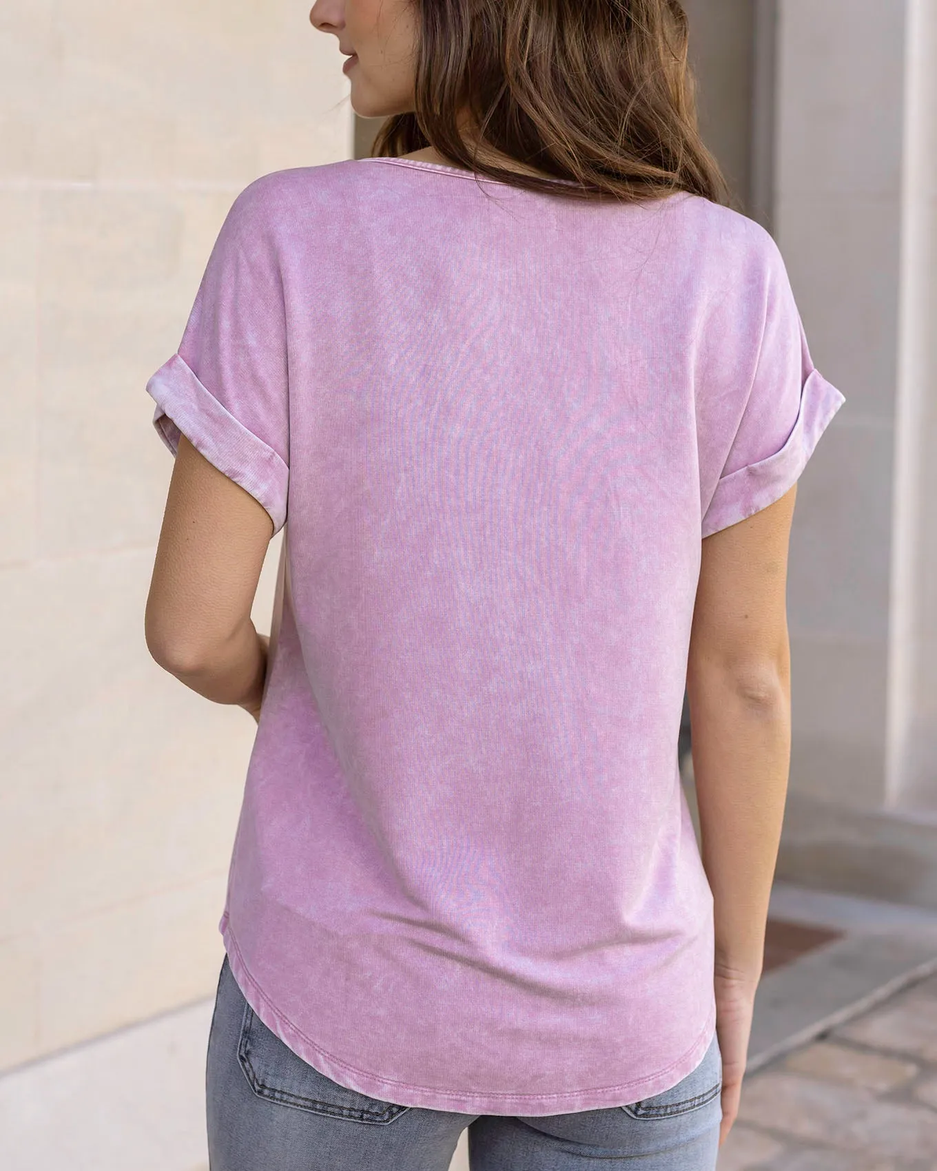 Henley Mineral Washed Tee in Washed Violet - FINAL SALE