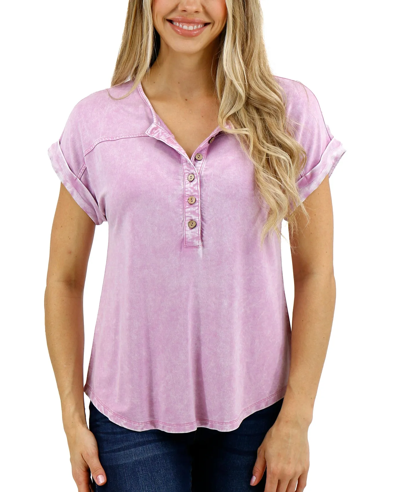 Henley Mineral Washed Tee in Washed Violet - FINAL SALE
