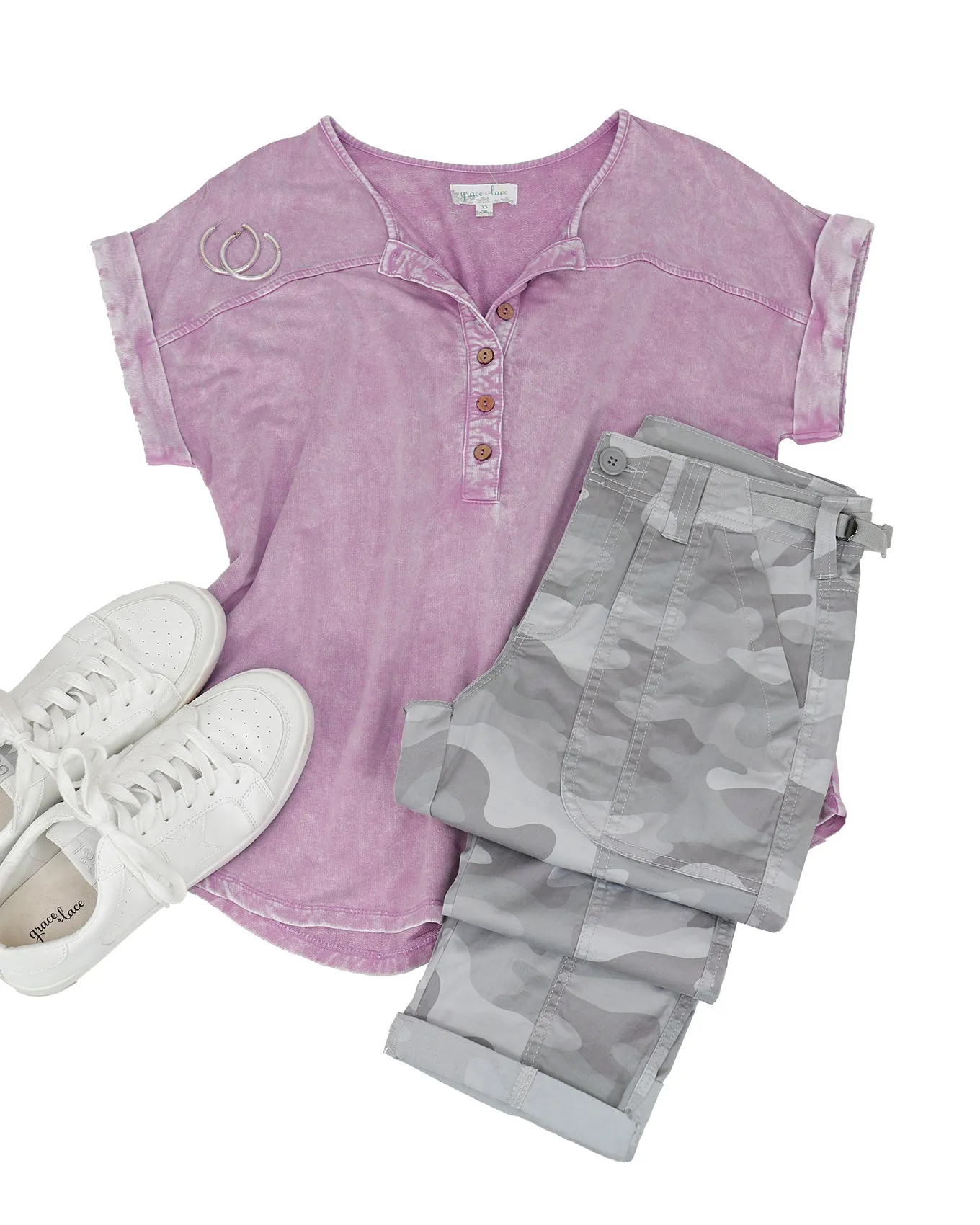 Henley Mineral Washed Tee in Washed Violet - FINAL SALE