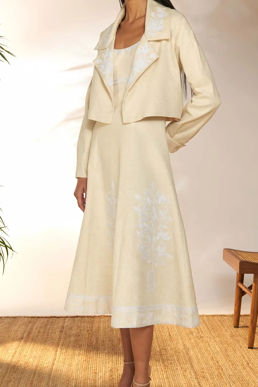 Ivory Pomegranate Embroidred Crop Jacket
