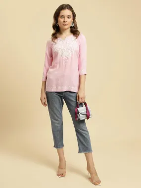 Kashmiri Embriodered Short Kurti Light Pink
