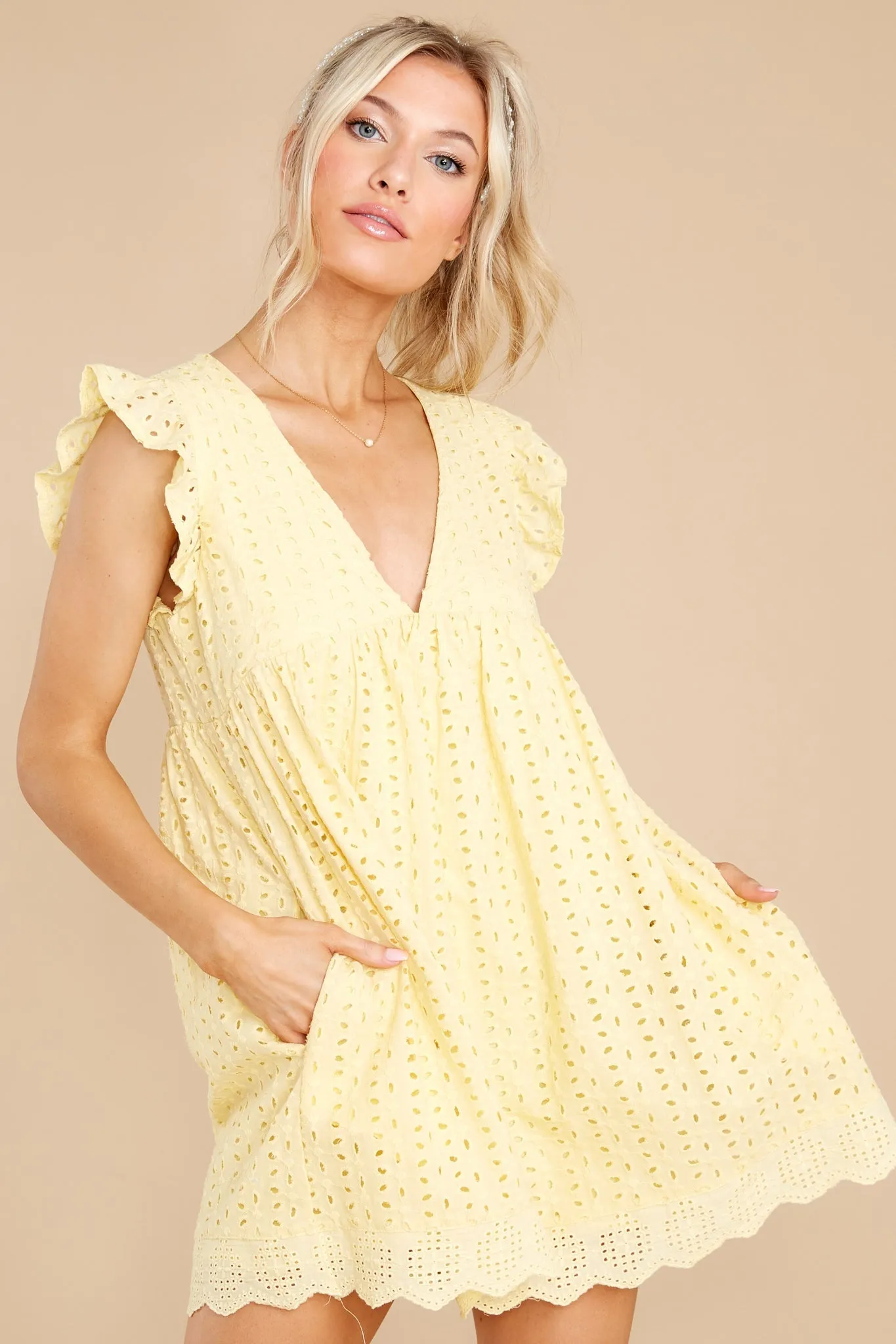 Keep A Secret Soft Yellow Romper Dress
