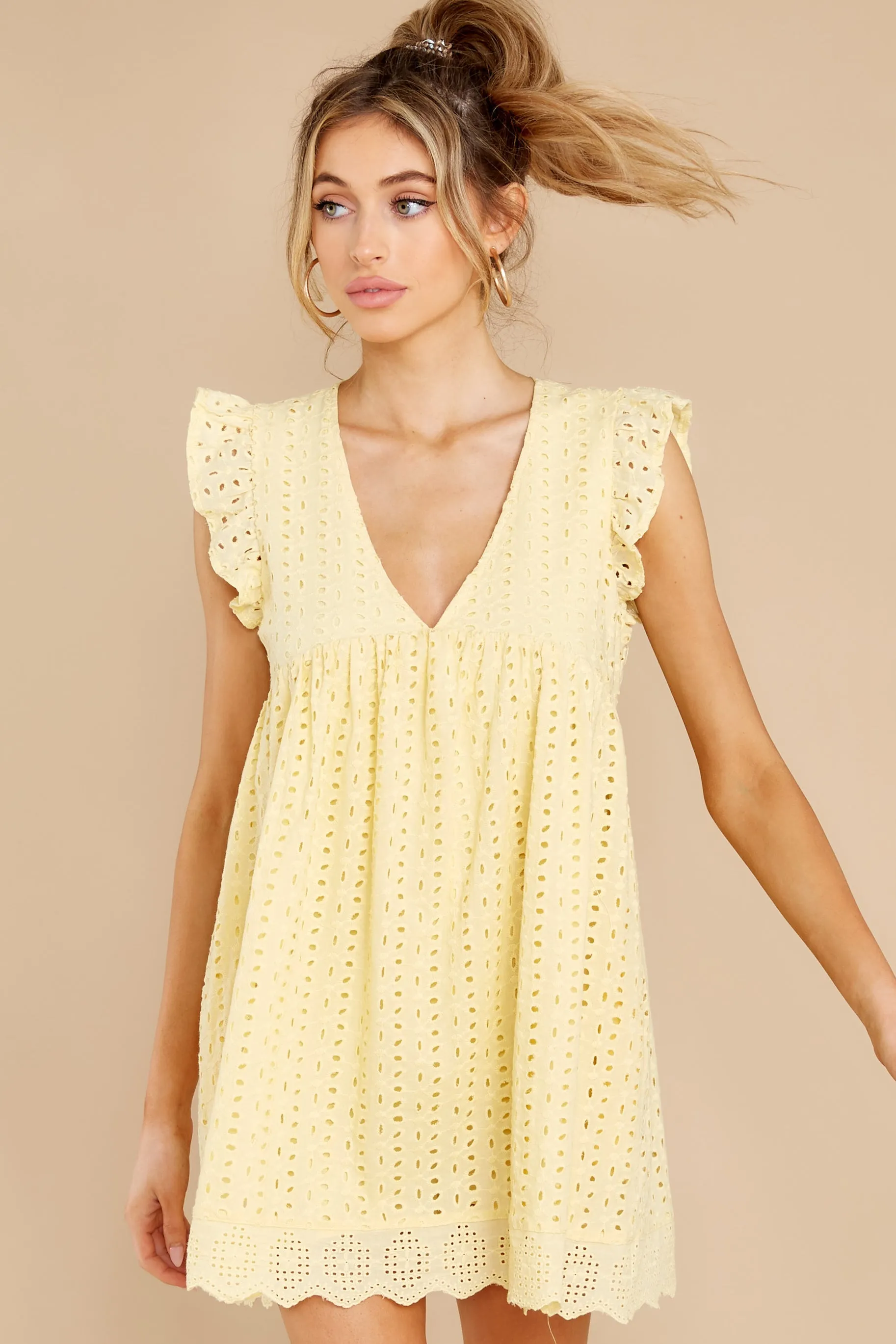 Keep A Secret Soft Yellow Romper Dress