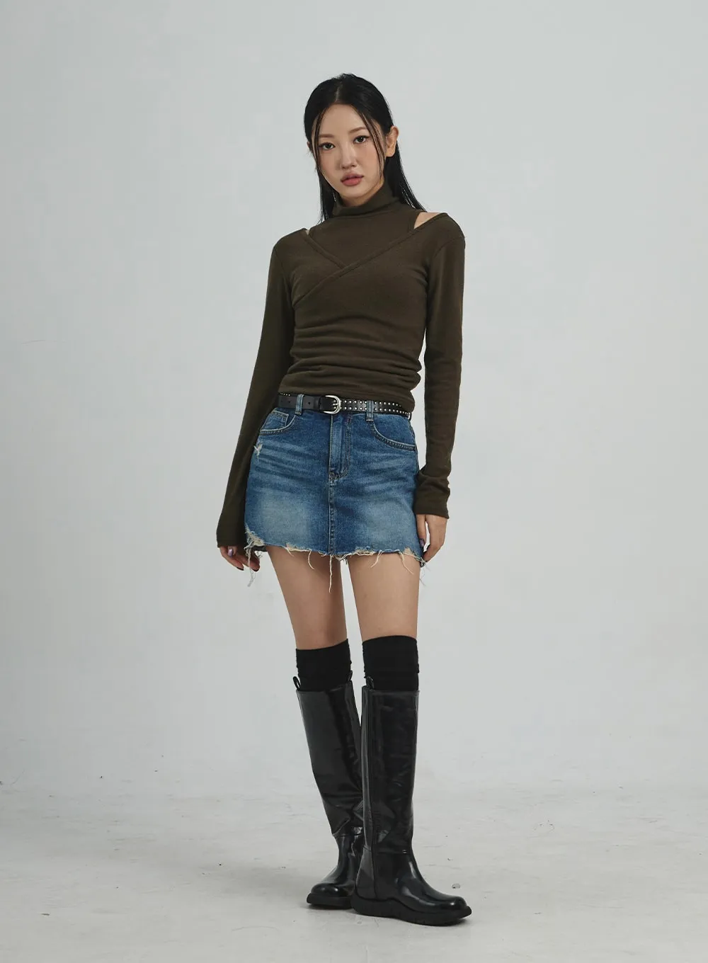 Layered Turtleneck And Cross Top Set CD12