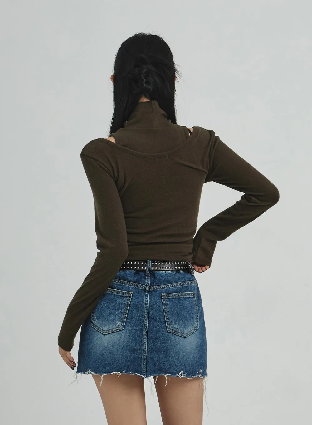 Layered Turtleneck And Cross Top Set CD12
