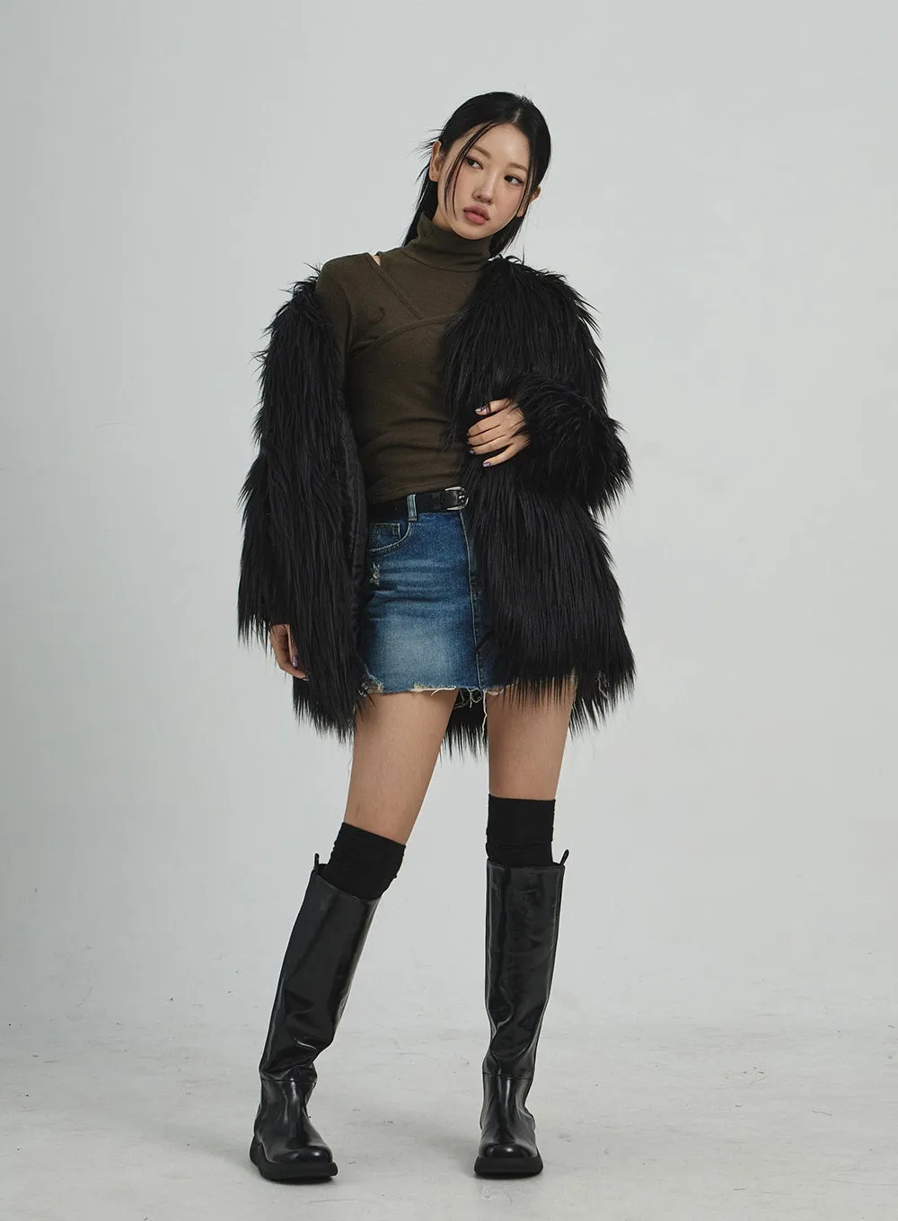 Layered Turtleneck And Cross Top Set CD12