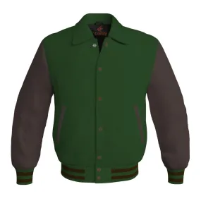 Letterman Varsity Classic Jacket Forest Green Body and Brown Leather Sleeves