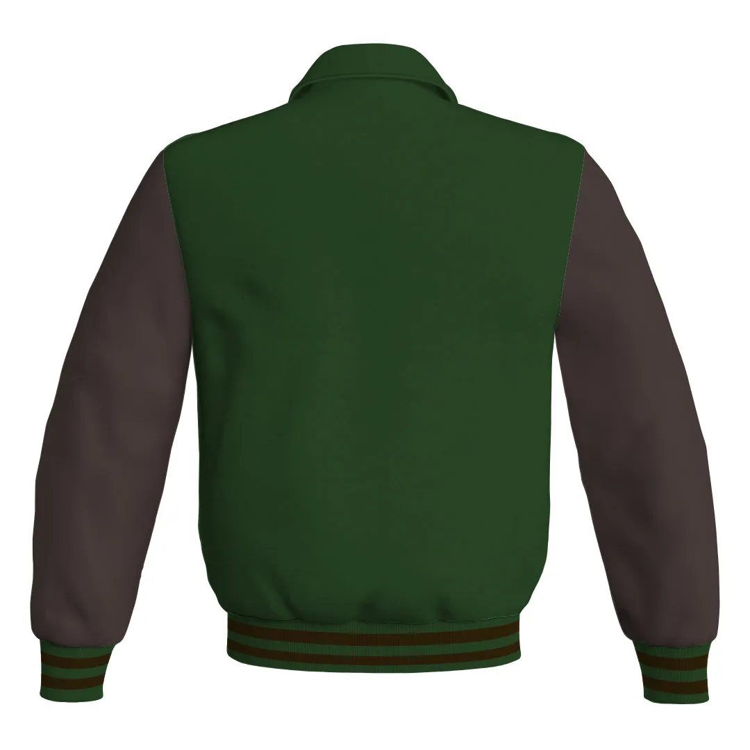 Letterman Varsity Classic Jacket Forest Green Body and Brown Leather Sleeves