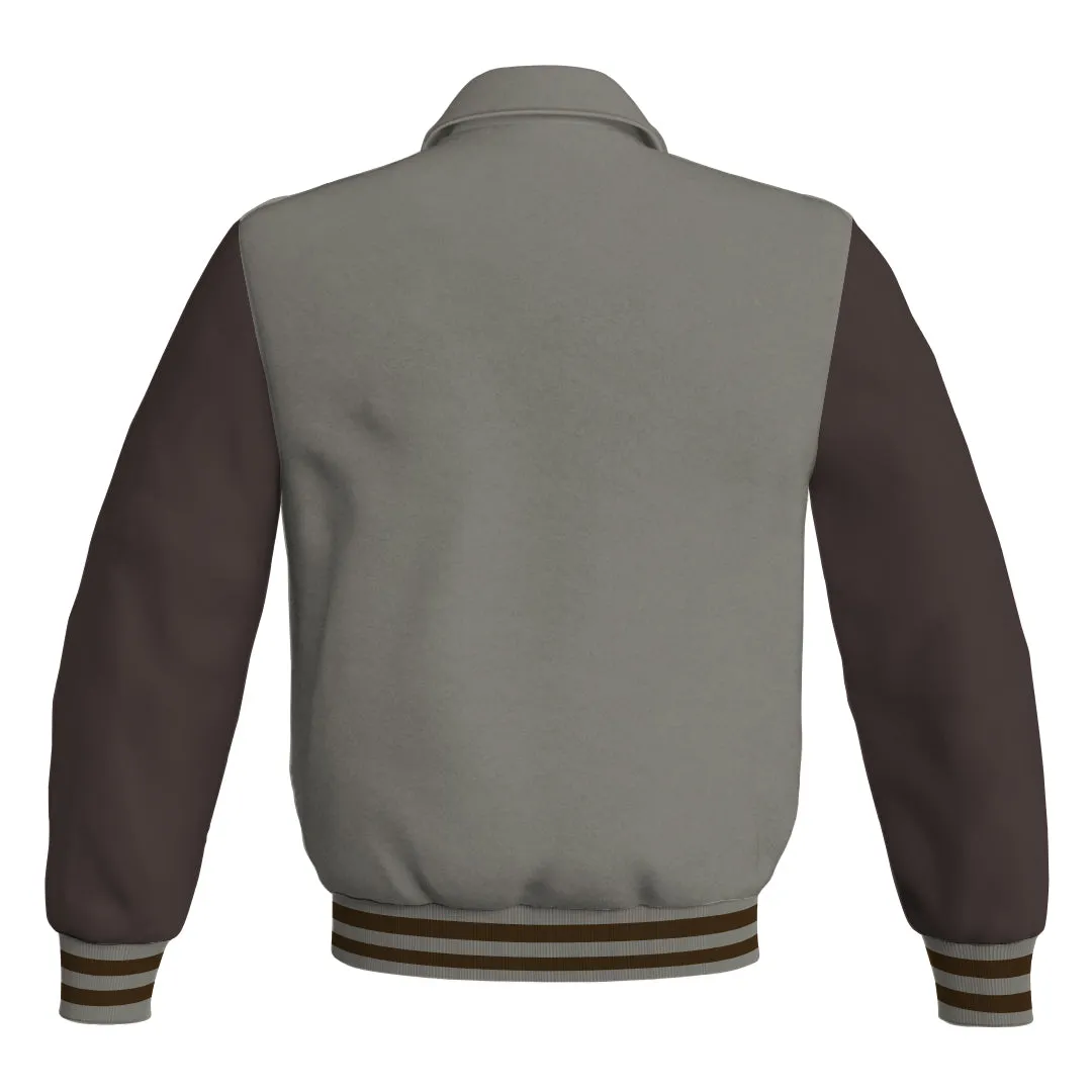 Letterman Varsity Classic Jacket Gray Body and Brown Leather Sleeves