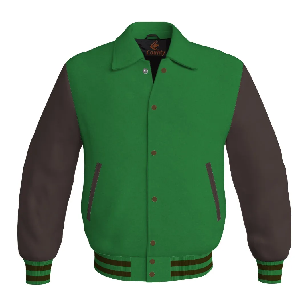 Letterman Varsity Classic Jacket Green Body and Brown Leather Sleeves