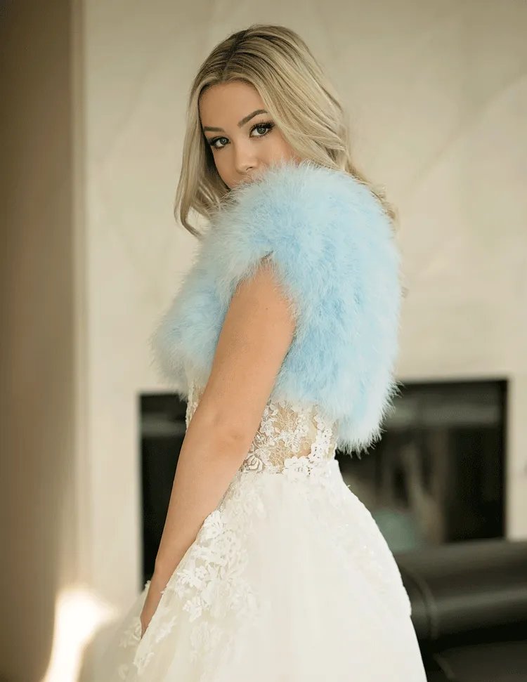 Lilly - Feather Bolero in Ice Blue