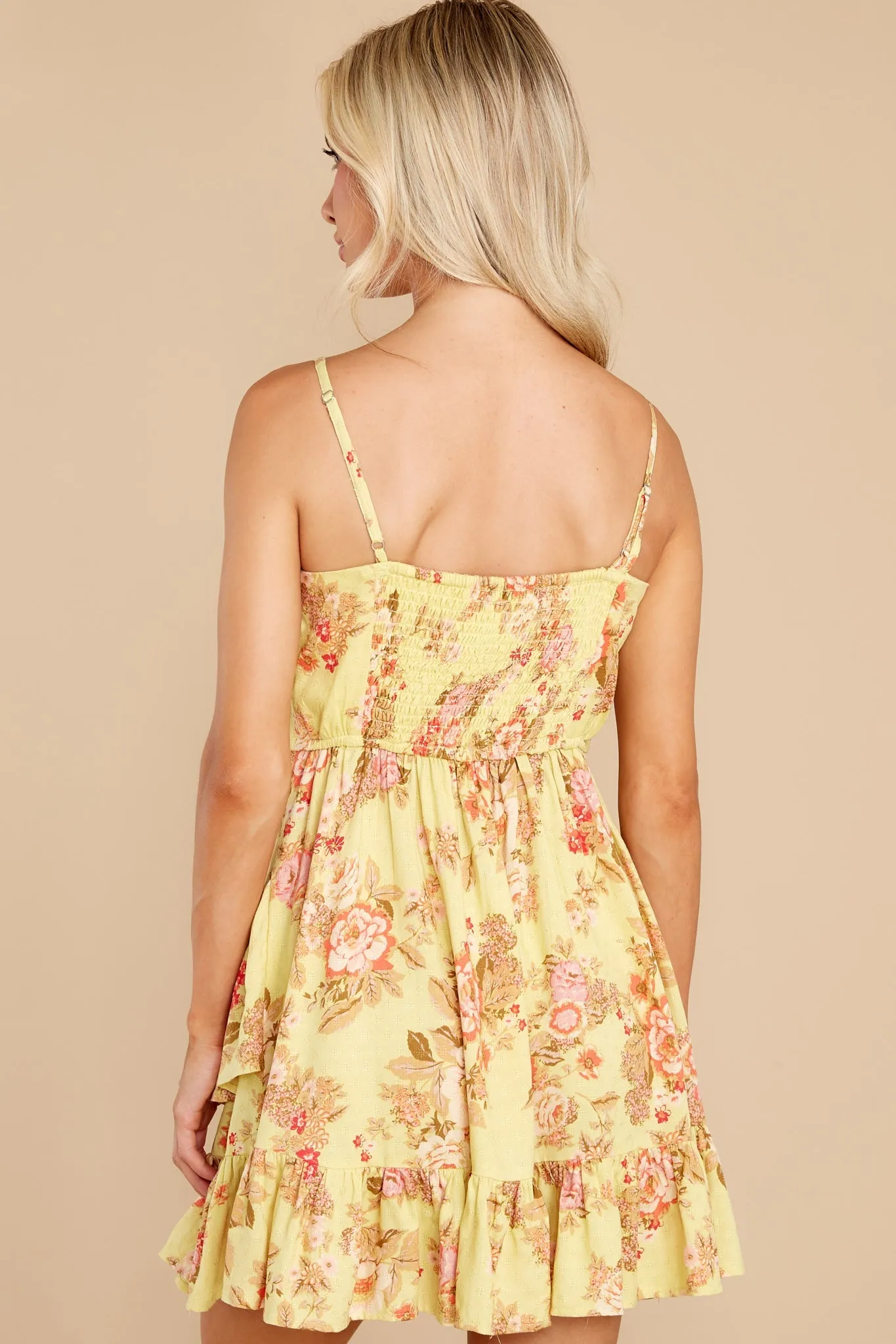 Love Child Chartreuse And Spiced Coral Ruffle Mini Dress