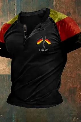 Men's Retro 2024 Germany Euro Design Henley Neck T-Shirt