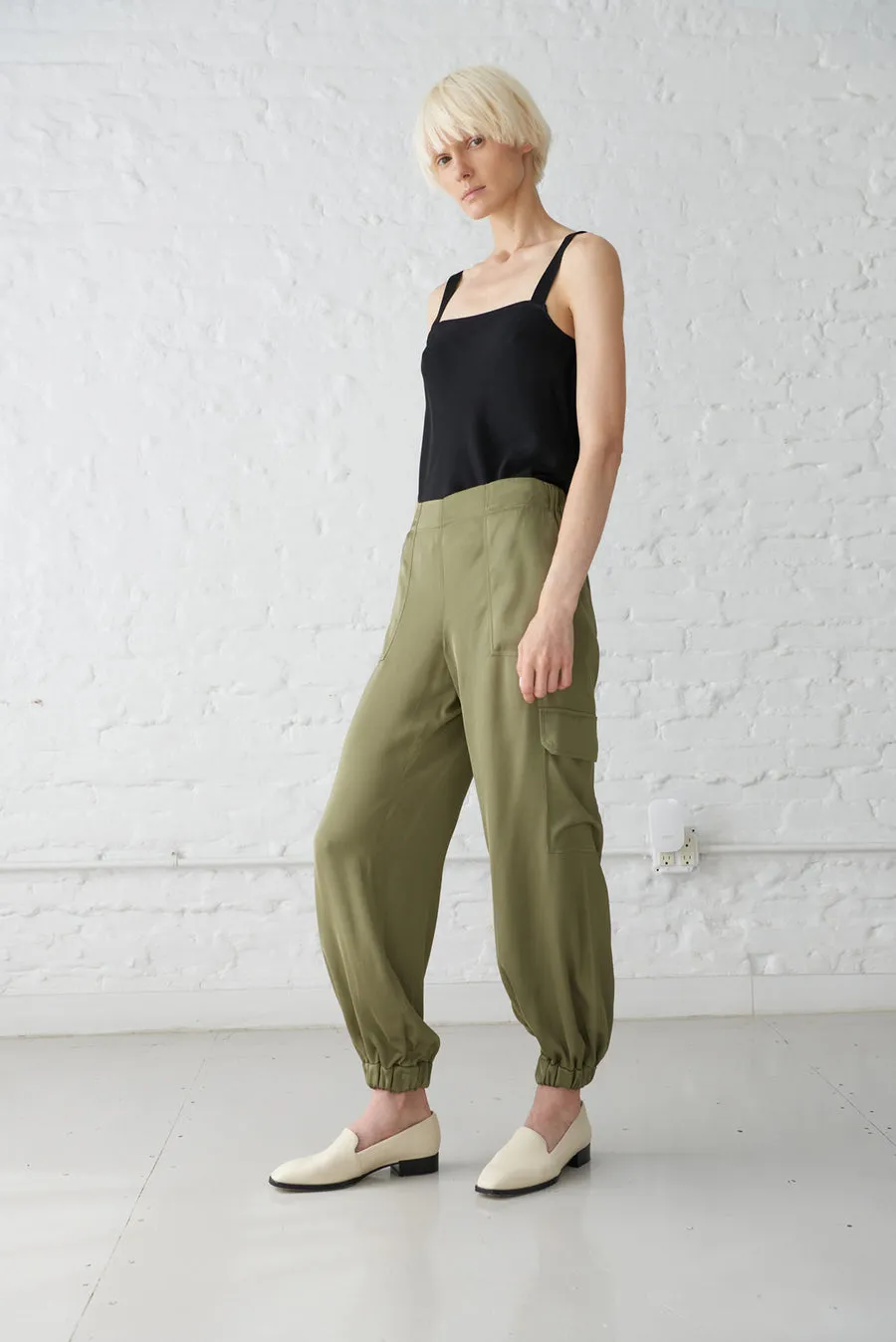 Minimalist Marilyn Vegan Silk Olive Cargo Pant