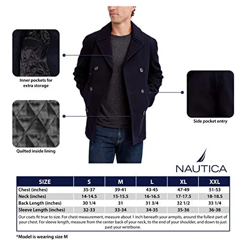 Nautica Men's Classic Double Breasted Peacoat, Dark Navy, Medium