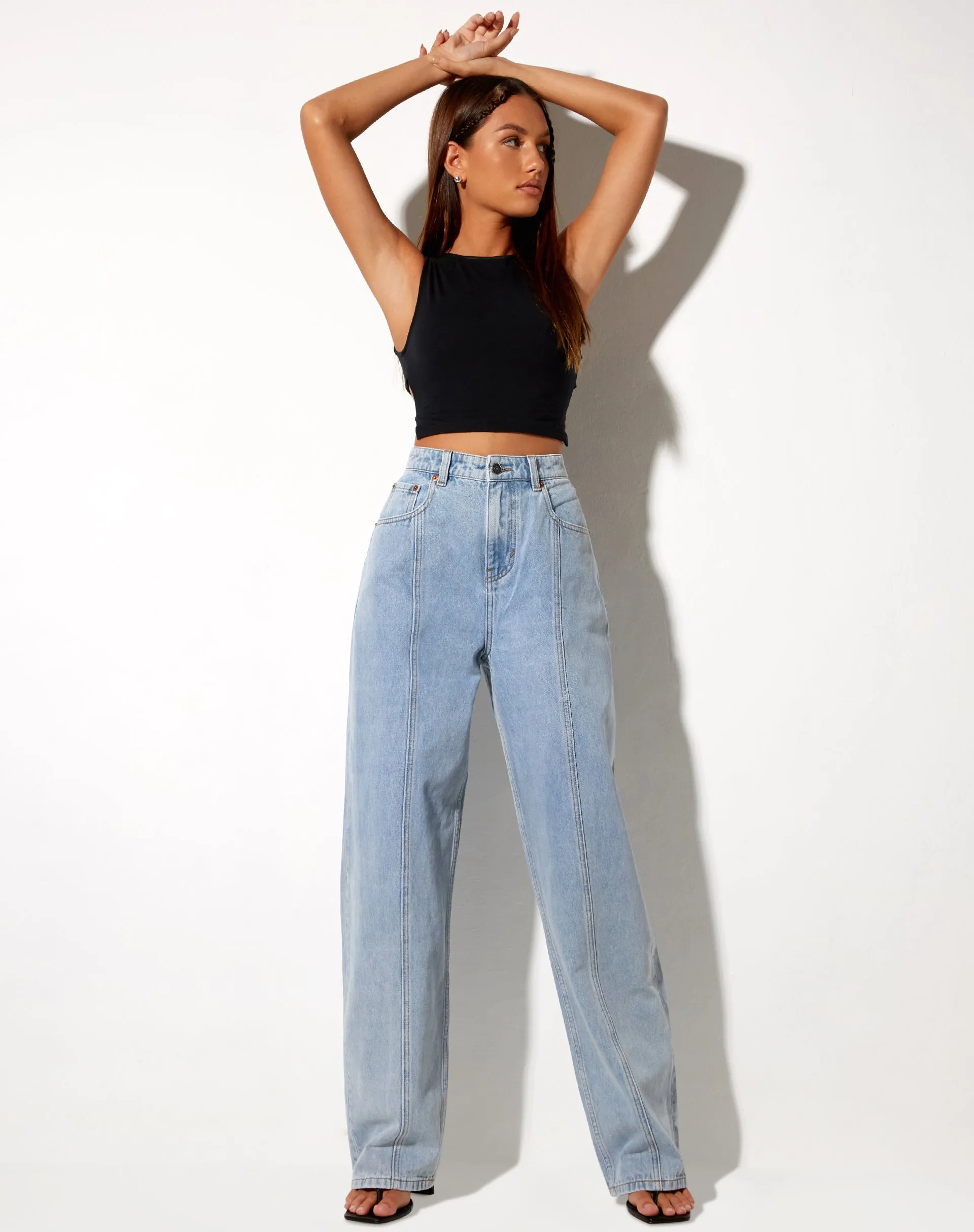 Seam Parallel Jeans in Light Wash Blue