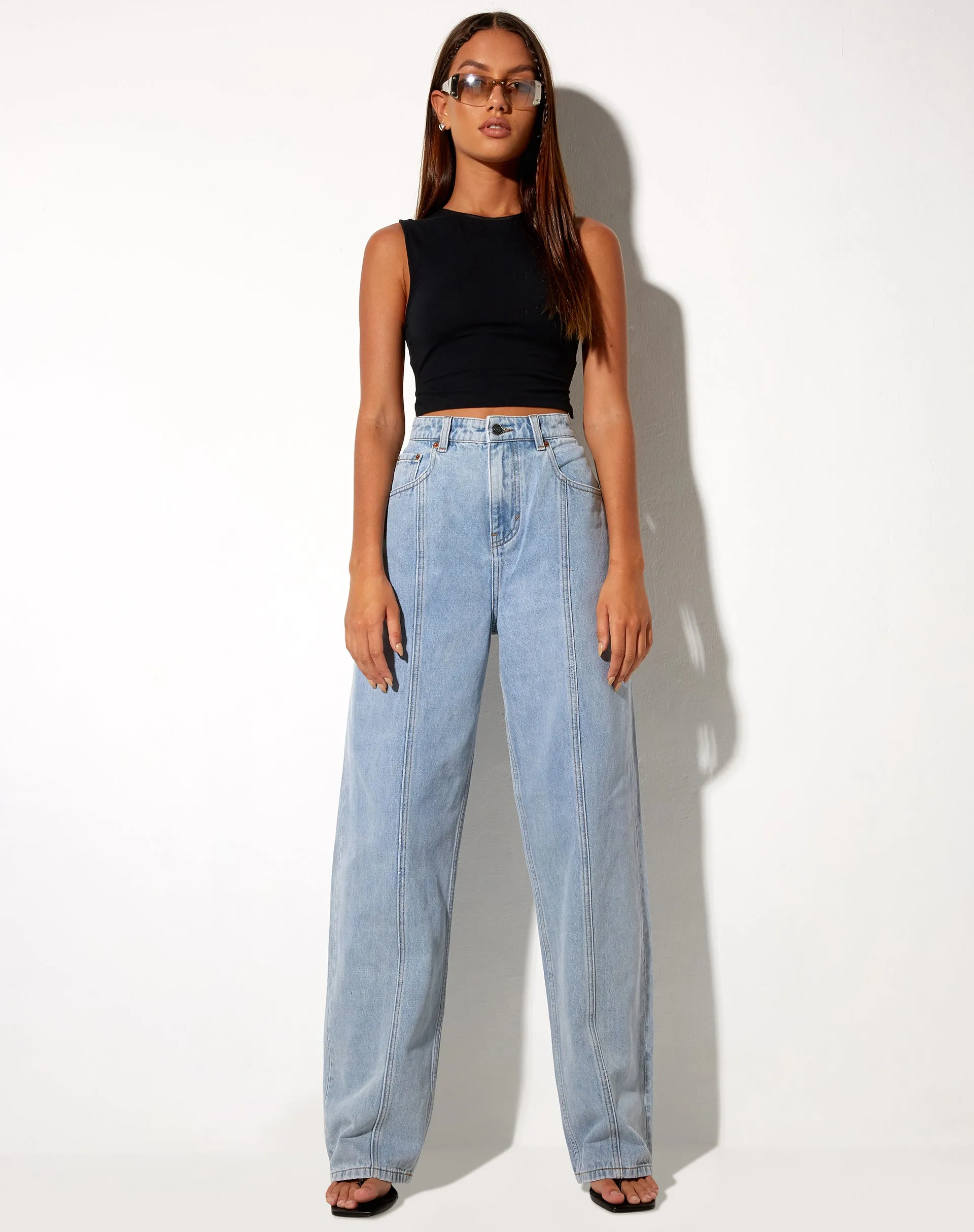 Seam Parallel Jeans in Light Wash Blue