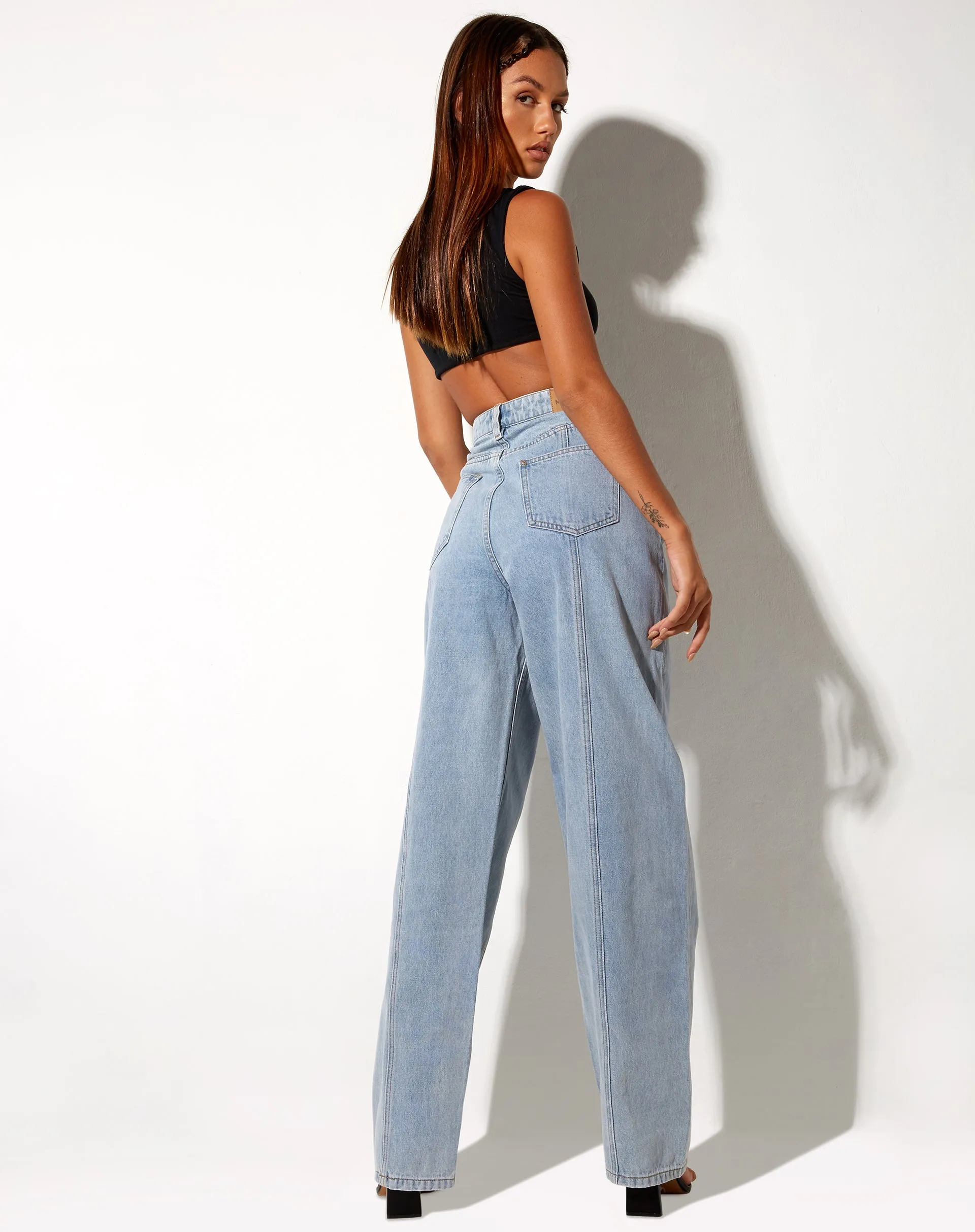 Seam Parallel Jeans in Light Wash Blue