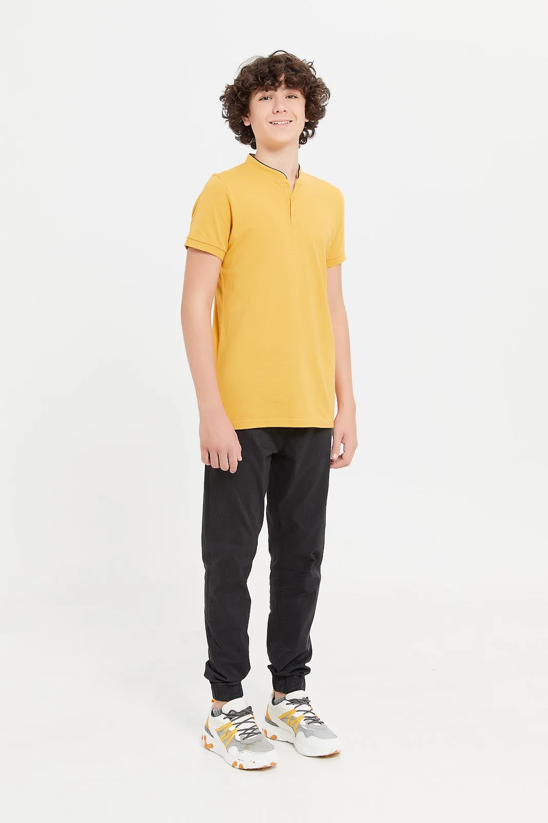 Senior Boys Mustard Mandarin Collar Polo Shirt