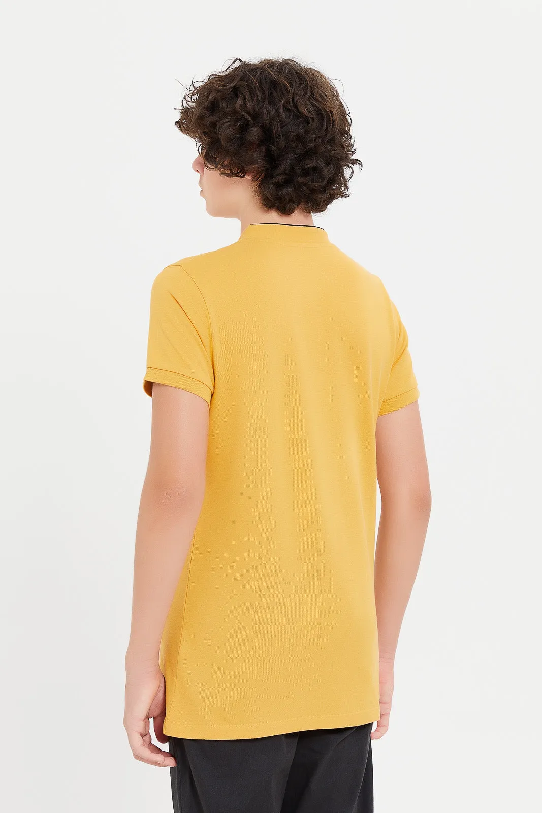 Senior Boys Mustard Mandarin Collar Polo Shirt