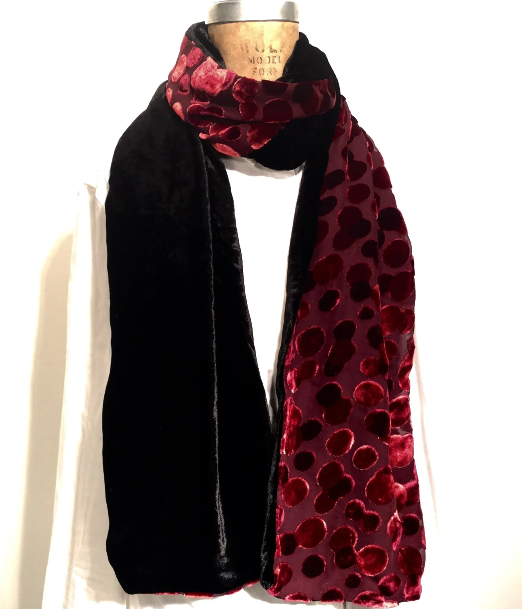Silk velvet Red  Dots with Black silk Velvet