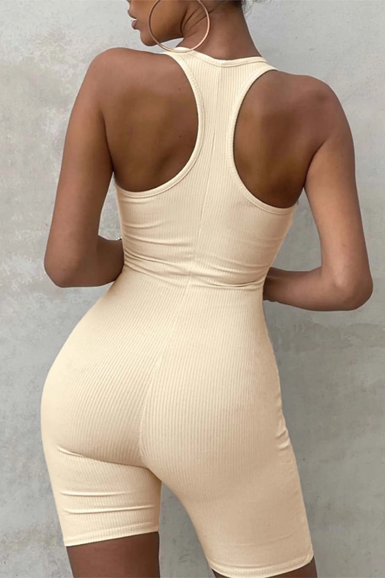 Solid Color Sleeveless Bodycon Romper