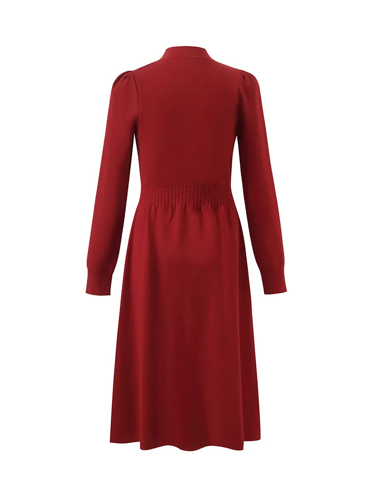 Tencel Wool Cheongsam Button Gathered Waist Women Qipao Dress