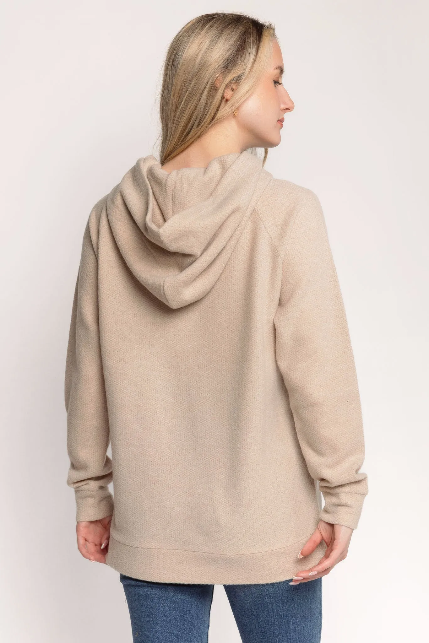 Textured Sweater-Knit Hoodie
