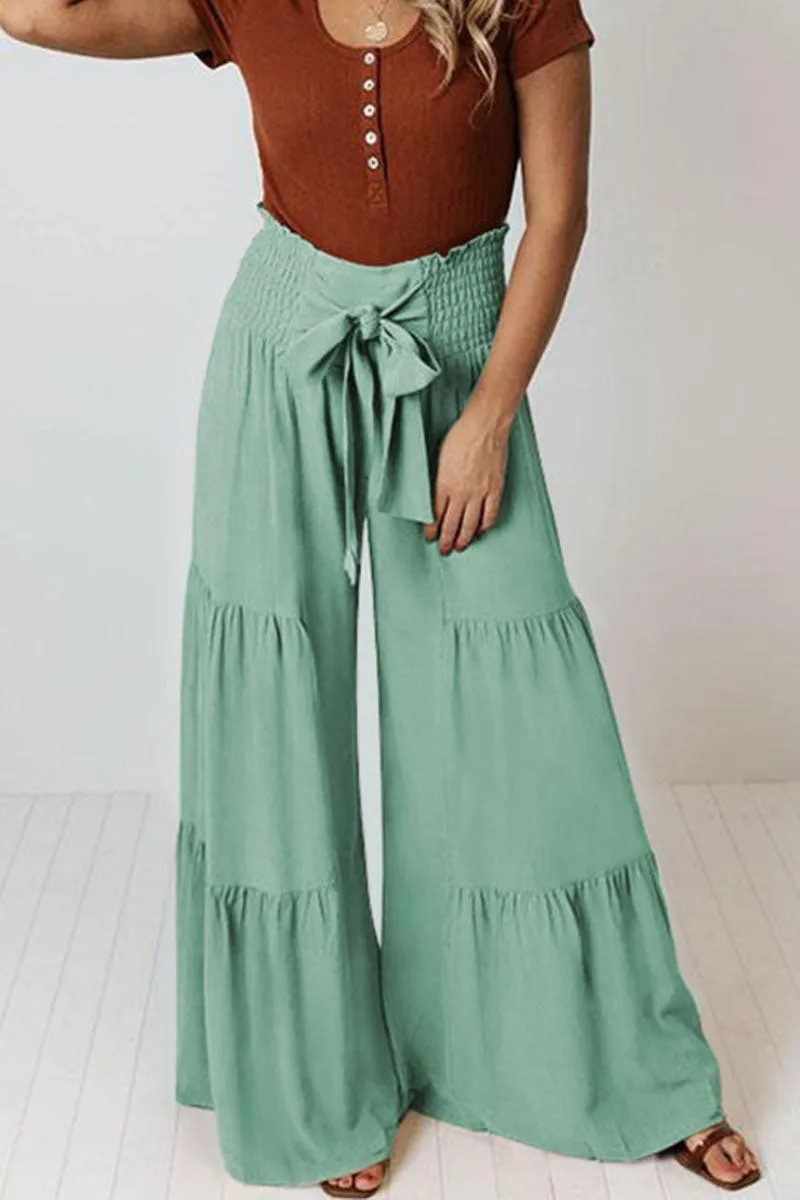 Tie-front Smocked Tiered Culottes