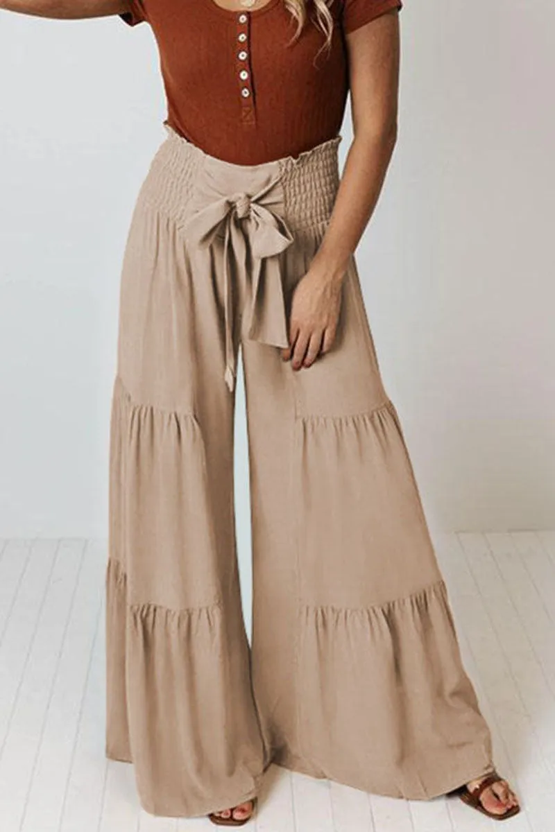 Tie-front Smocked Tiered Culottes