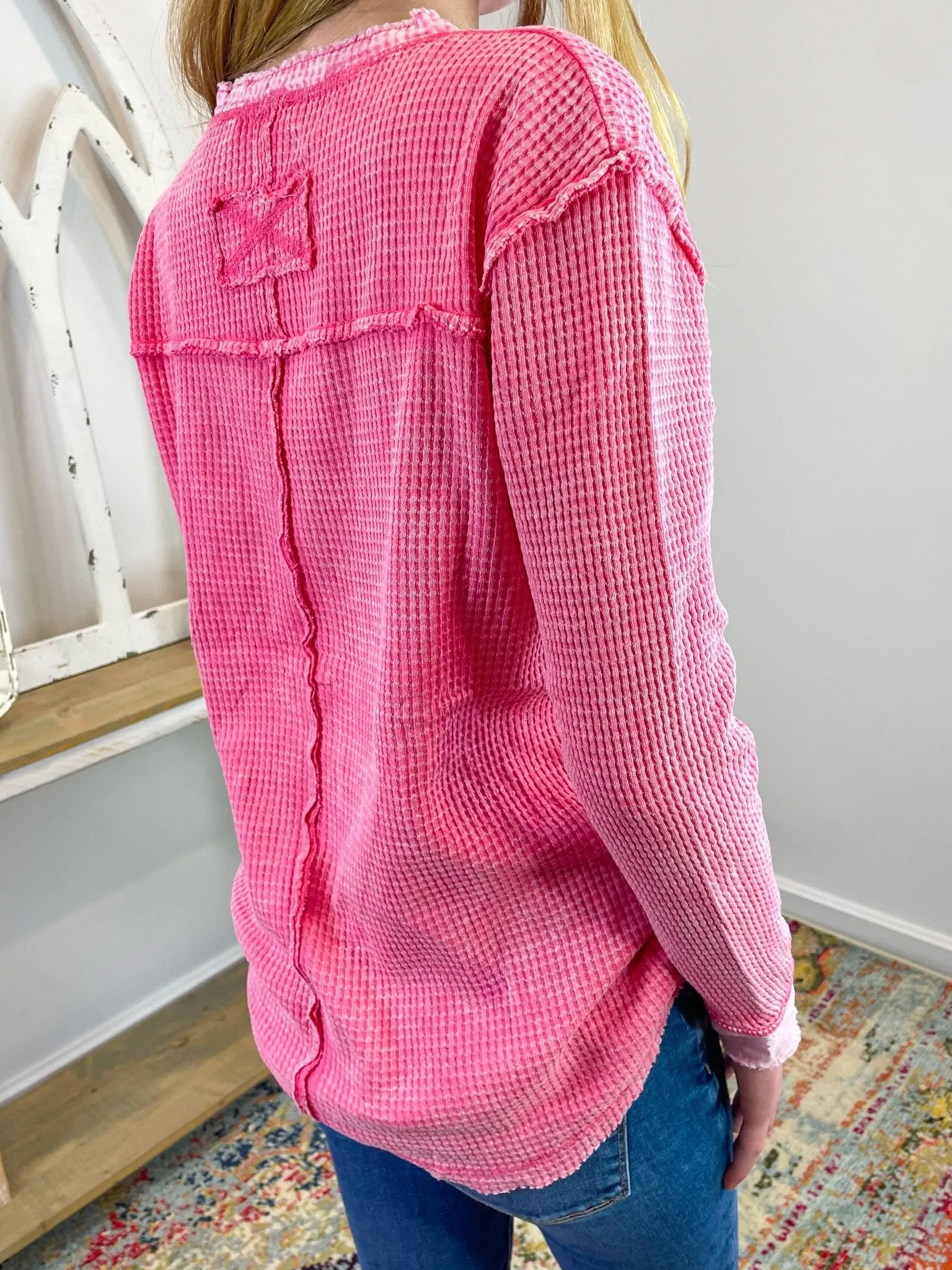 Waffle Henley Long Sleeve Top Shirt