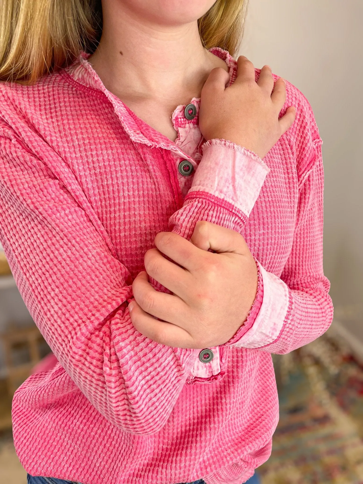 Waffle Henley Long Sleeve Top Shirt